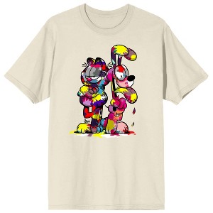 Garfield Odie & Garfield Messy Paint Crew Neck Short Sleeve Natural Men's T-shirt - 1 of 3