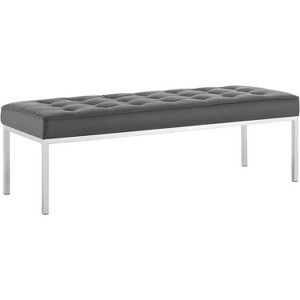 Modway Loft Tufted Large Upholstered Faux Leather Bench Silver Gray - 1 of 4