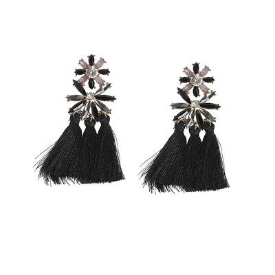 SOHI Women's Onyx Black Crystal Tassel Drop Earrings