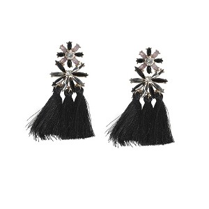 SOHI Women's Onyx Black Crystal Tassel Drop Earrings - 1 of 4