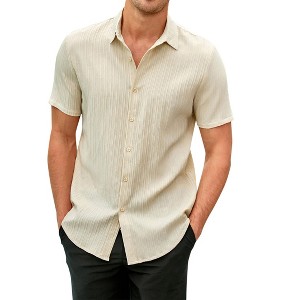 Mens Casual Shirts Short Sleeve Button Down Linen Shirts Fashion Textured Summer Beach Shirt - 1 of 4