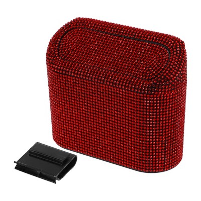 Unique Bargains Car Trash Can Rhinestones Hanging Car Door ABS Trash Bin Red Black 1 Pcs