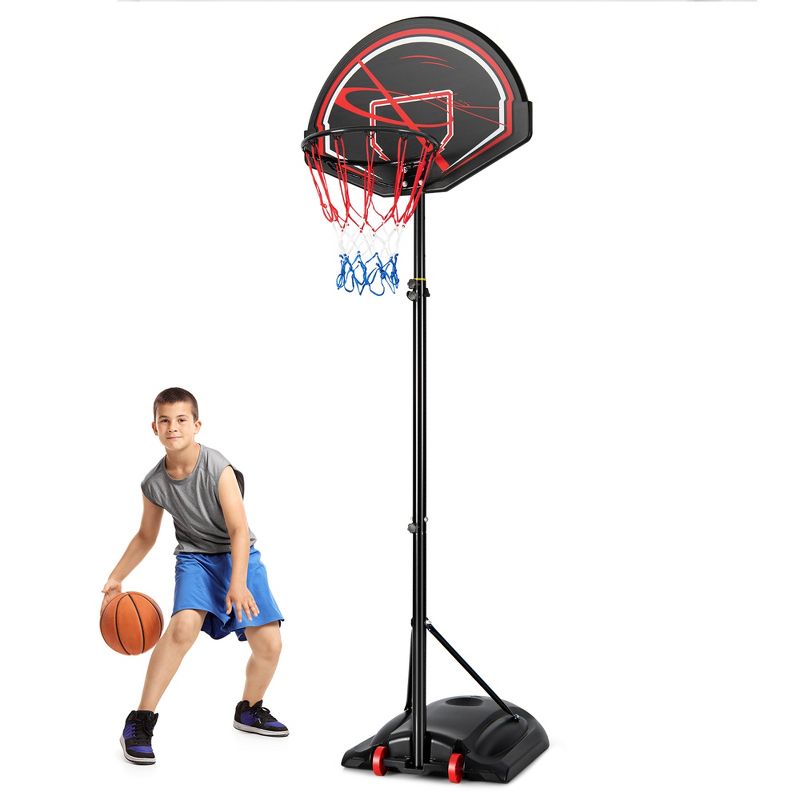 Costway 5.6-7.5FT Height Adjustable Basketball Hoop System Stand W/Wheels Adults & Youth, 1 of 11