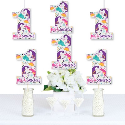 Big Dot of Happiness 1st Birthday Roar Dinosaur Girl - One Shaped Decorations DIY ONEasaurus Dino First Birthday Party Essentials - Set of 20