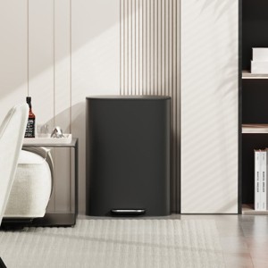 Munora 13 Gallon Stainless Steel Trash Can with Wood Finish, Foot Pedal Kitchen Step Bin with Soft-Close Lid - 1 of 4