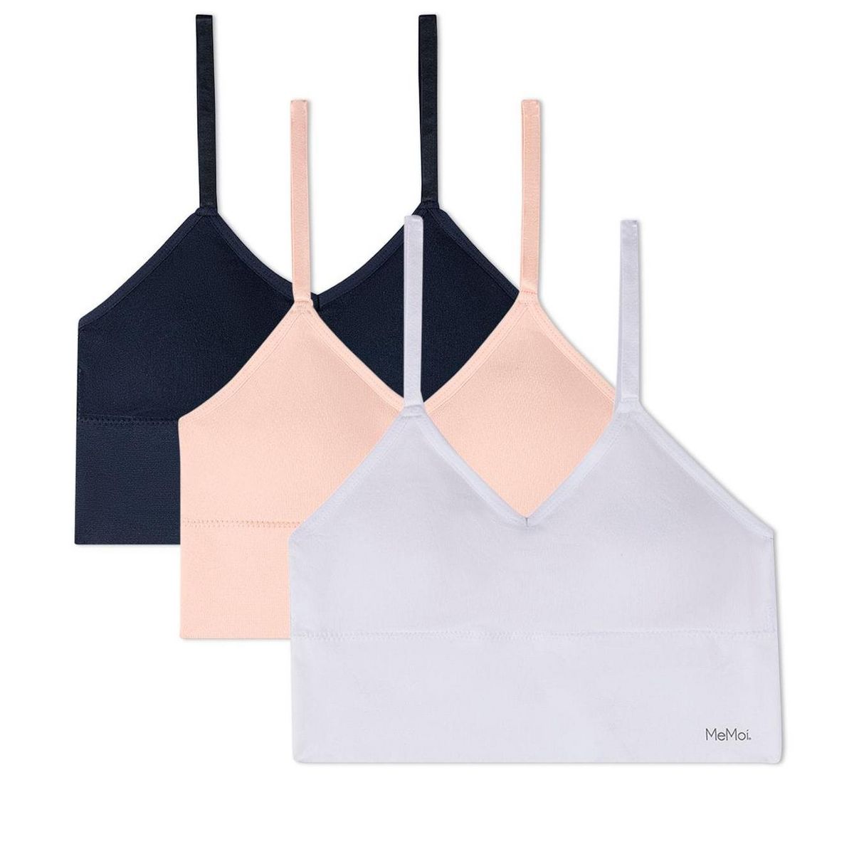 Memoi 3 Pack Women's Seamless Long-Line Tag-Free V-Neck Padded Pullover Bras