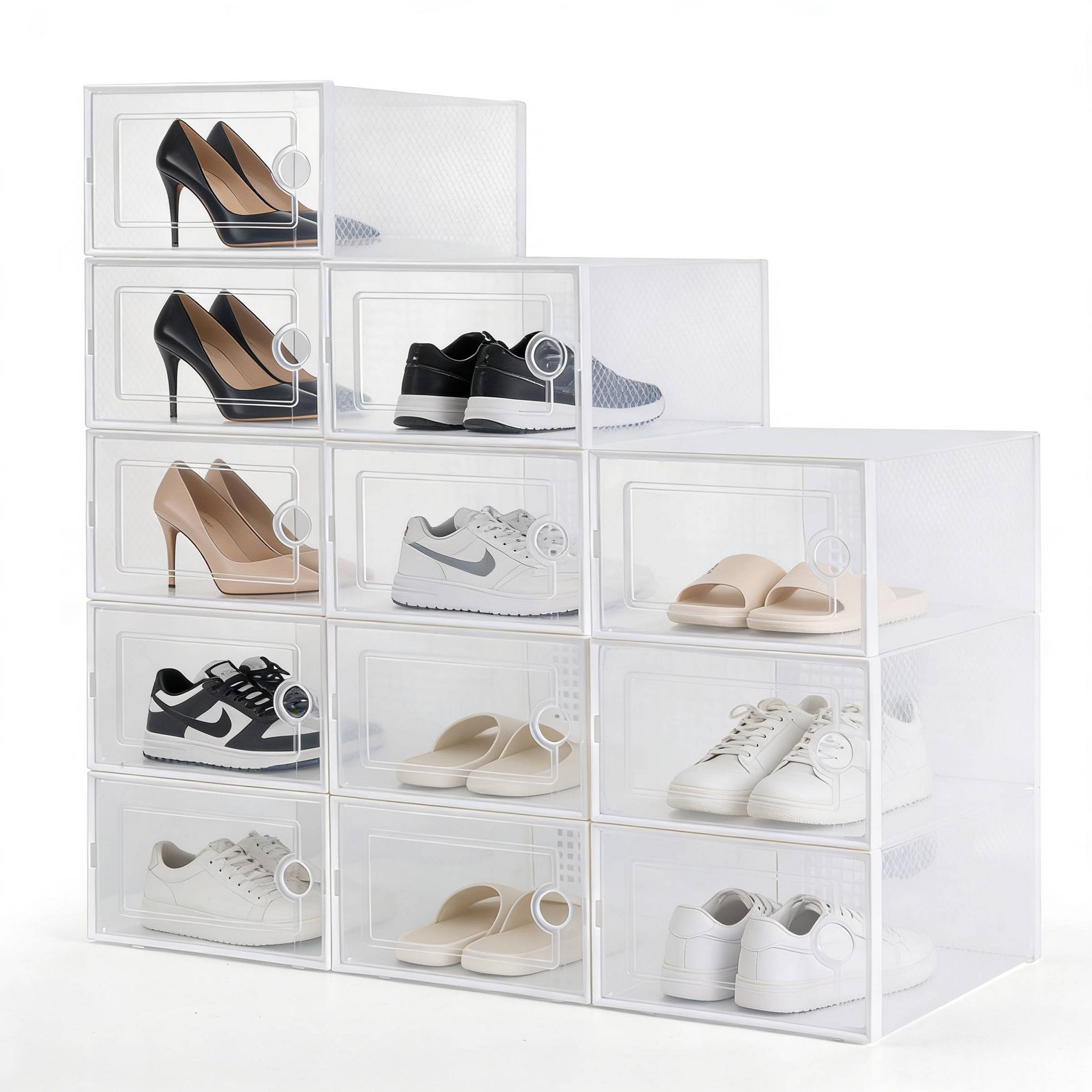 VUSIGN 12pk 9.2''x5.6'' Basic Stackable Shoe Box Storage Small Clear