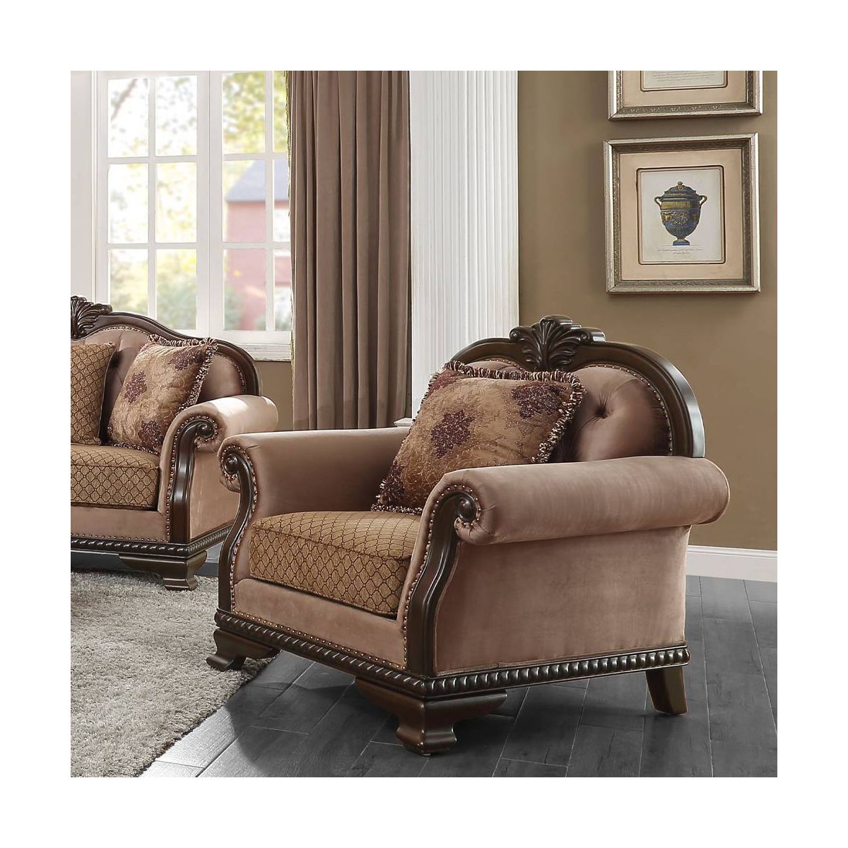 44" Chateau De Ville Chair with Pillow Fabric/Espresso Finish - Acme Furniture