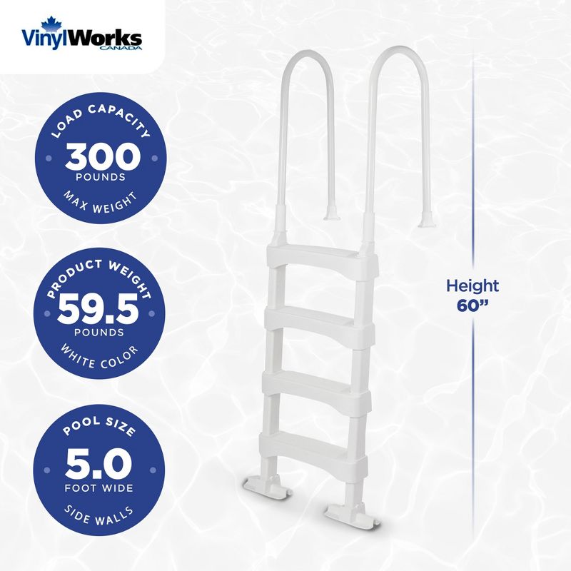 Vinyl Works SLD2 Heavy Duty Resin Pool Step Ladder with Ergonomic Aluminum Handrails for 60 Inch Above Ground or In Ground Swimming Pools, White, 3 of 7