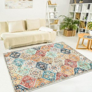Machine Washable Area Rugs, Non-Slip Low Pile Accent Rug, Stain Resistant Faux Wool Oriental Carpet for Living Room, Bedroom - 1 of 4