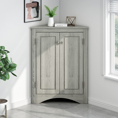 Bathroom Storage Cabinet With Adjustable Shelves, 31 Inch High Corner Cabinet With Triangle Design-Cuddlewood