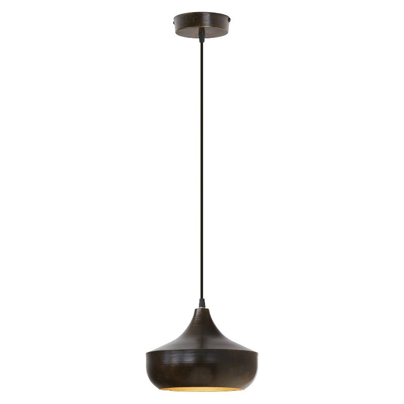 River of Goods 9.75&#34; 1-Light Mika Bronze and Gold Finish Metal Pendant, 1 of 10