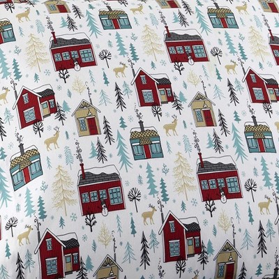 Twin Cabins Print Cotton Polyester Flannel Sheet Set