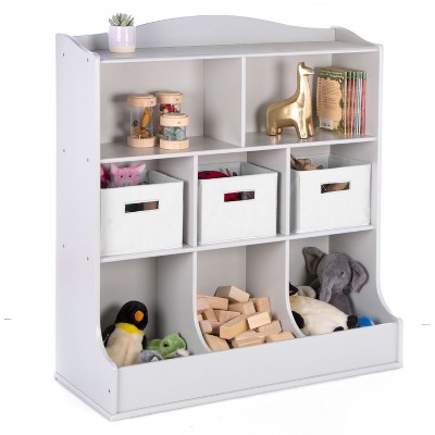 Gray Wooden Kids' Toy Storage Organizer with Cubby Bins