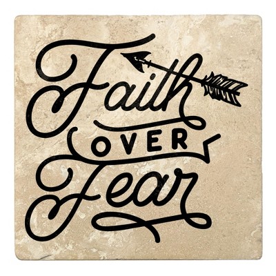 Christmas by Krebs Set of 4 Beige and Black "Faith OVER Fear" Square Coasters 4"