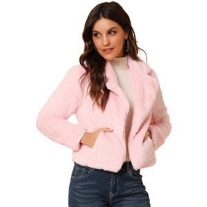 INSPIRE CHIC Women's Autumn Winter Cropped Notch Lapel Faux Fur Fluffy Jacket - 1 of 4