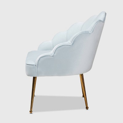 Seashell-Inspired Light Blue Velvet & Gold Accent Chair