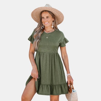 Women's Flutter Breeze Olive Mini Dress - Cupshe