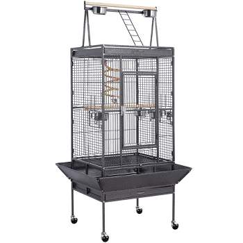 Yaheetech 68.5''H Play Top Parrot Cage Metal Rolling Bird Cage Black
