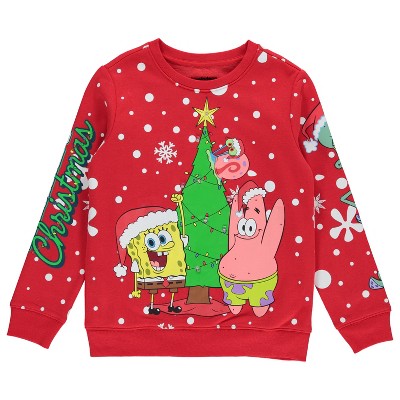 Boys SpongeBob SquarePants Light Up Sweatshirt - SpongeBob SquarePants, Patrick Starfish, Mr Krabs, Squidward Ugly Christmas Sweatshirt