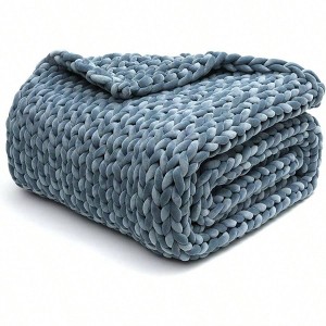 Velvet Weighted Blanket, Chunky Knitted, Soft Cozy, Breathable, Machine Washable, 50x60 Inch, 10lbs, Blue - 1 of 4