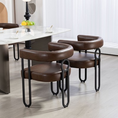 Sapphtopaz Dining Chair Upholstered Barrel Chairs with Half-Round Back and Metal Legs Arm Chairs Set of 2 for Dining Room, Kitchen