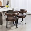 CENGHU Dining Chairs Set of 2, Contemporary Designed PU Fabric Upholstered Barrel Side Chairs with Black Metal Legs, Kitchen Accent Chairs, Dark Brown - 2 of 4