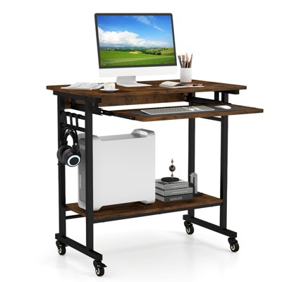 Tangkula Mobile Computer Desk with Pull-out Keyboard Tray Compact Laptop Cart Home Office Desk