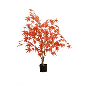 5FT Artificial Maple Tree Indoor, with Realistic Silk Leaves, Fall Tree in Pot for Home Decoration Thanksgiving Harvest Fall Party - 1 of 4