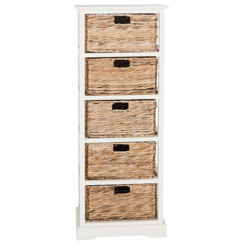 Vedette Storage Chest With Wicker, White Bathroom Storage Cabinet With Wicker Baskets