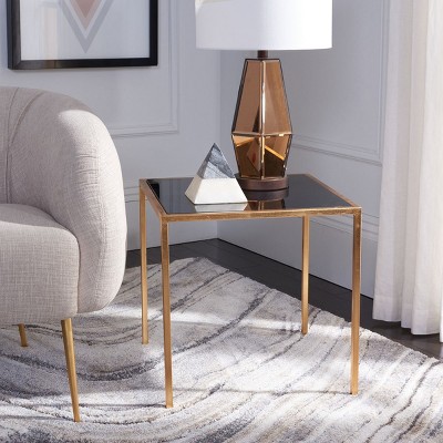 Transitional Gold & Black Square Metal Glass Accent Table