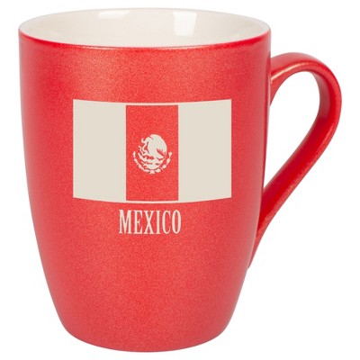 Elanze Designs Mexico Mexican Flag 10 Ounce Ceramic Laser-Etched Engraved Drinkware Mug, Metallic Crimson Red