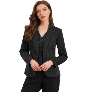 Allegra K Women Pinstripe Notched Lapel One Button Office Workwear Suit Jacket Blazer - 1 of 4