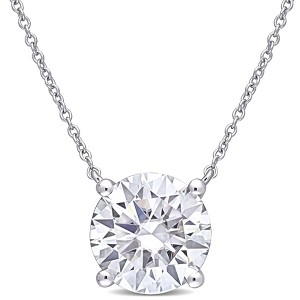 EVERLY JEWELRY | 10K White Gold 3 1/2 CT DEW Created White Moissanite Solitaire Pendant With Chain - 17 inch - 1 of 4