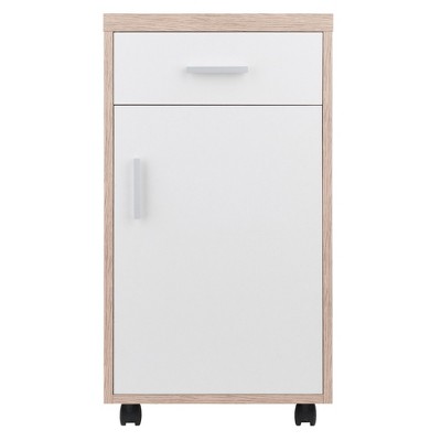 Transitional Two-Tone Brown and White Lockable Office Storage Cabinet