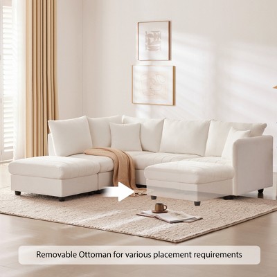 VYNXARIA Modern Sectional Sofa with Vertical Stripes,5-Seat Couch with Convertible Ottoman,Various Combinations,L-Shape Indoor Furniture£¬White