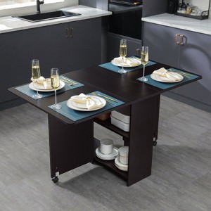 Warmounts Modern Drop Leaf Folding Rectangle Dining Table with Storage For 2 to 6 People - 1 of 4