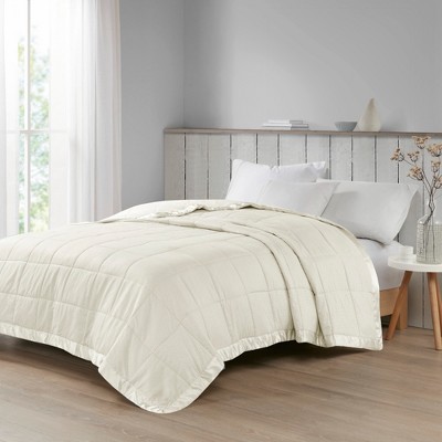 Soft Textured Oversized Down Alternative Blanket for All Seasons, 100% Polyester with Satin Trim and 3M Scotchgard Treatment