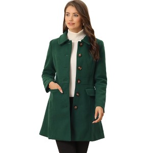Allegra K Women's Peter Pan Collar Flap Pocket Single Breasted Buttoned Long Coat - 1 of 4