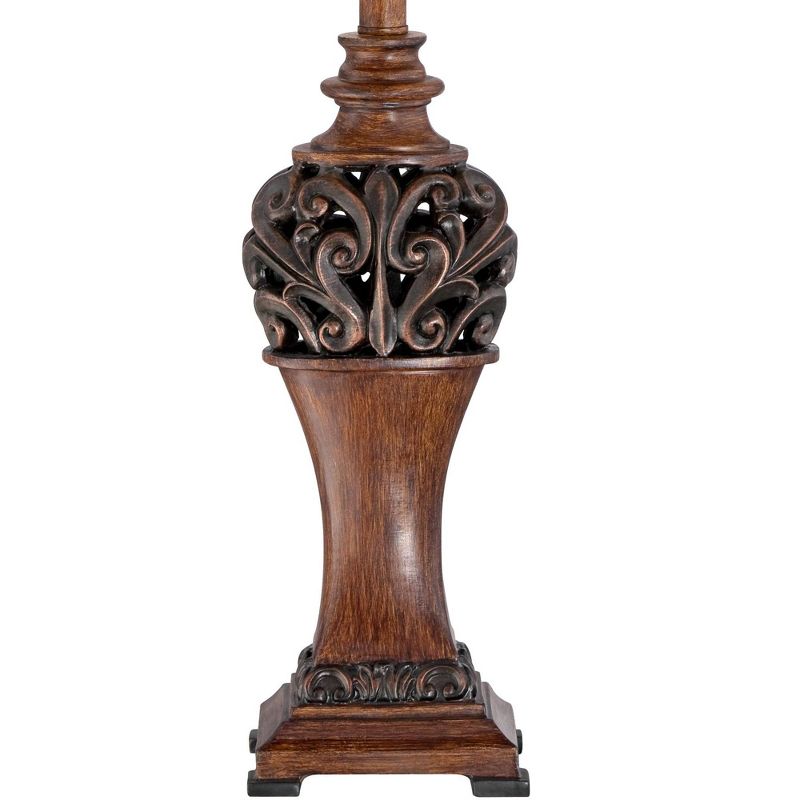 Regency Hill Exeter Traditional Table Lamps 30" Tall Set of 2 Bronze Wood Carved Leaf with Table Top Dimmers Cream Rectangular Shade for Living Room, 5 of 10