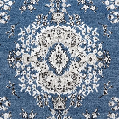 Midnight Blue and Ivory Synthetic Traditional Area Rug