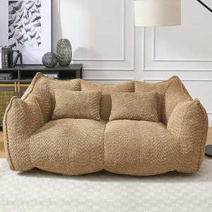 73" Loveseat Soft Bean Bag Chair High Resilience Foam Core Chenille Square Recliner Handle Armrests Gaming Reading TV Living Room - 1 of 4