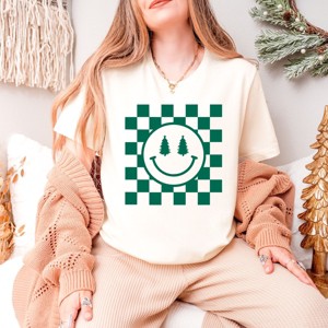 Simply Sage Market Women's Checkered Christmas Smiley Short Sleeve Graphic Tee - 1 of 4