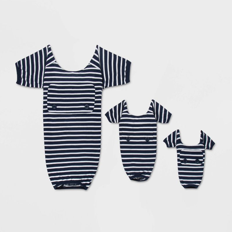 Striped Dog and Cat Matching Family Pajamas - Navy, 4 of 5