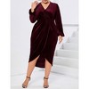 Women's Plus Size Velvet Dress V Neck Long Sleeve Bodycon Ruched Wrap Dress Casual Party Cocktail Dresses - 4 of 4