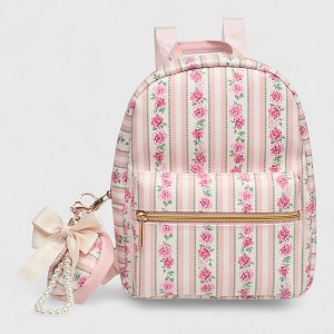 A Little Obsessed Girl's Floral Garden Party Backpack Set with Matching Coin Purse & Pearl Keychain – Cute Mini Backpack for Kids - 1 of 4