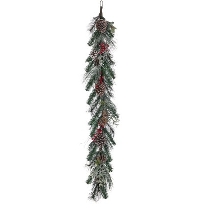 Sullivans Artificial Flocked Pine with Cones and Berry Garland 60"L Green