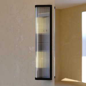 VAXCEL Barbier 2-Light 5.5 in. Wide x 22.25 in. Height Modern Flush Wall Sconce with Clear Ribbed Glass Shade - 1 of 4