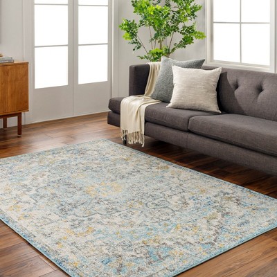 Olivia Ivory Cream Teal Yellow Synthetic Runner Rug 2'7" x 7'3"