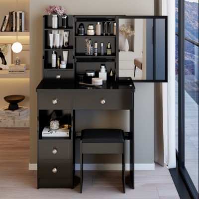 Syemin Vanity Tables Large Vanity Desk with Sliding Mirror, Fashionable Makeup Table, Large Capacity Dressing Table, Black, 29.2"*12.6"*50.4"